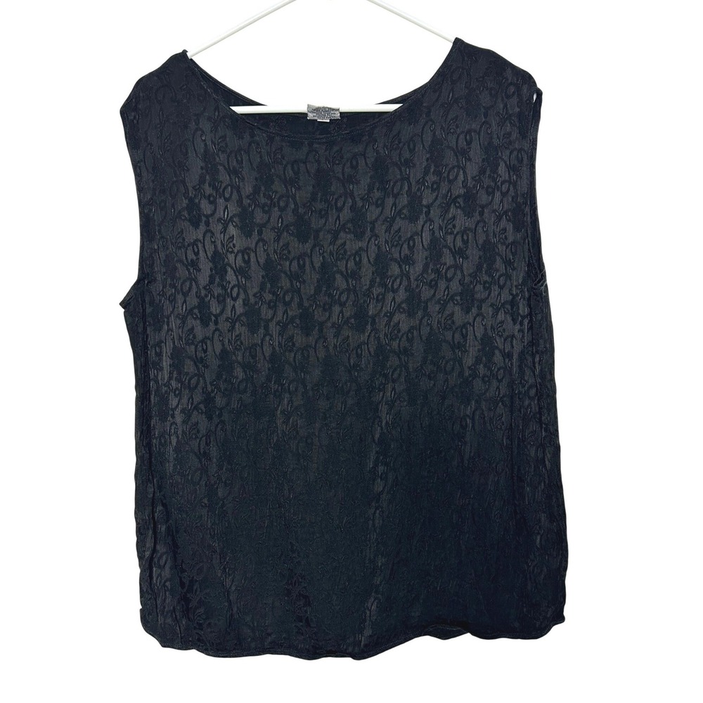 VTG CP Shades Tank Top L Black Floral Jacquard Rayon Sleeveless Boxy Minimalist